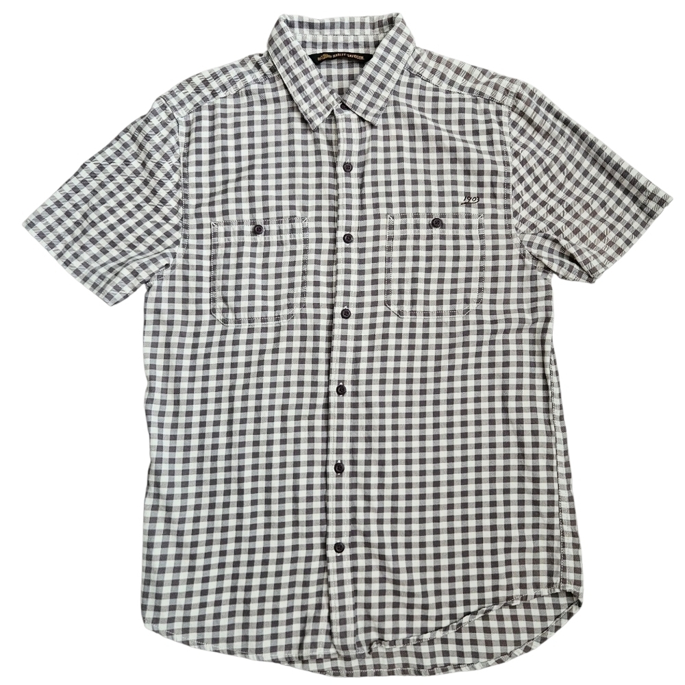 Harley Davidson Men's Gray Brown Chain Stitched Plaid Shirt Size Medium